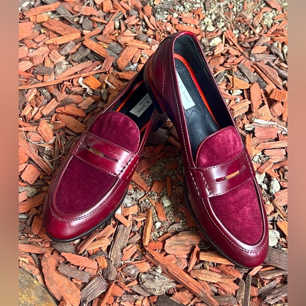 NWOB Rag & Bone Dina Leather & Suede Penny Loafers Bordeaux 36.5 classic it shoe
